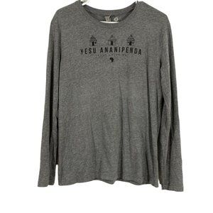 Yesu Ananipenda CustomInk Womens Gray Long Sleeves Crew Neck T Shirt Size Medium